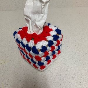 Tissue Box Cover Cozy USA Patriotic Red, White and Blue New Handmade Crochet